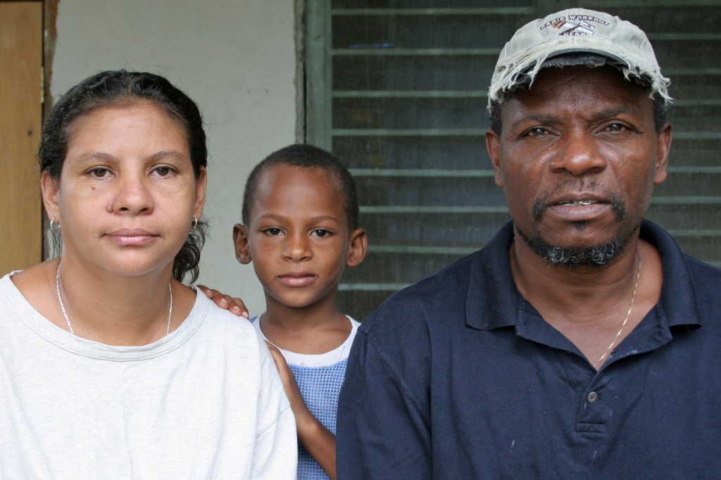 Garifuna rights activist and community leader Alfredo Lopez and his family. Lopez was accused of drug trafficking and jailed for seven years before the Inter-American Court of Human Rights ruled in his favour and he was released.