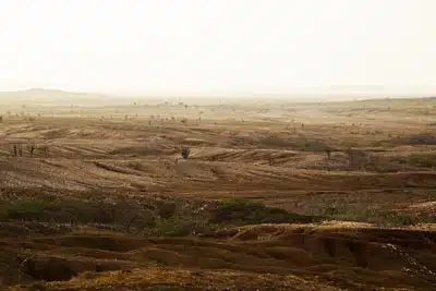A dry landscape stretches out for miles