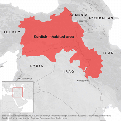 Map of Kurdistan. Source: Wikimedia Commons.