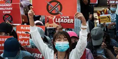 Protest in Myanmar against Military Coup 14-Feb-2021