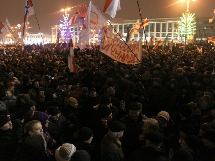 Opposition rally on presidential elections day in Minsk, Belarus December 2010. Shortly afterwards, the government banned assemblies and gatherings. Photo by Radio Svaboda.