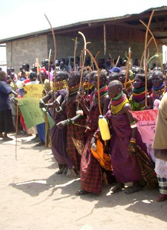 Local villagers protest construction of the dam. Photo courtesyInternational Rivers 